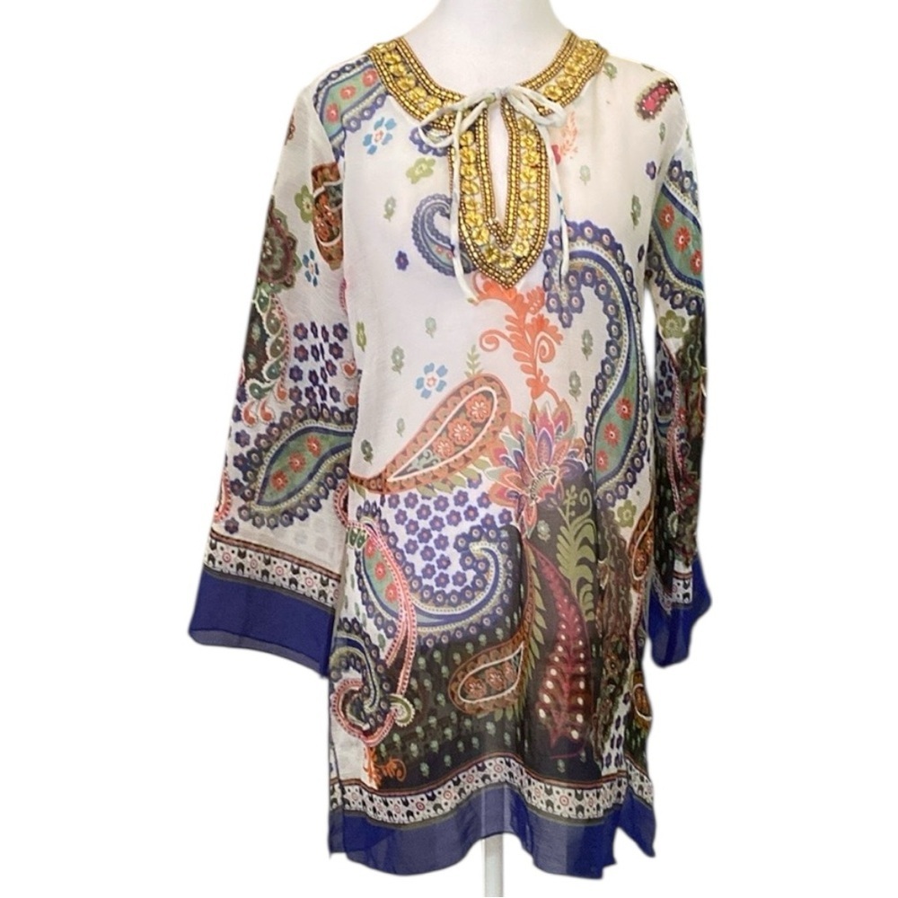 Pineapple Colorful Beach Bohemian Paisley Tunic Blouse Dress size M